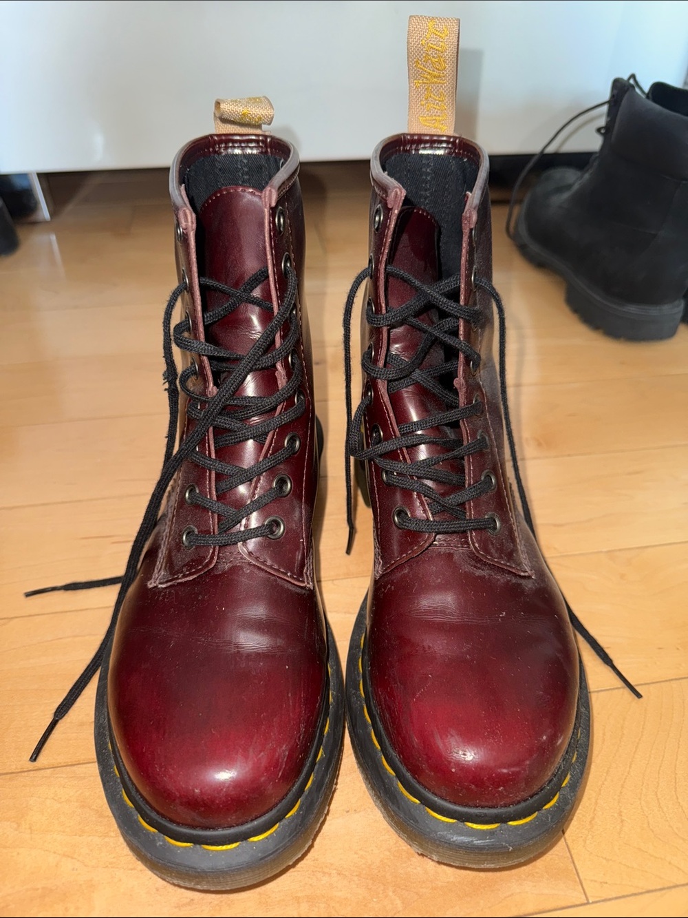 Women’s Burgundy Leather Lace-Up Combat Boots